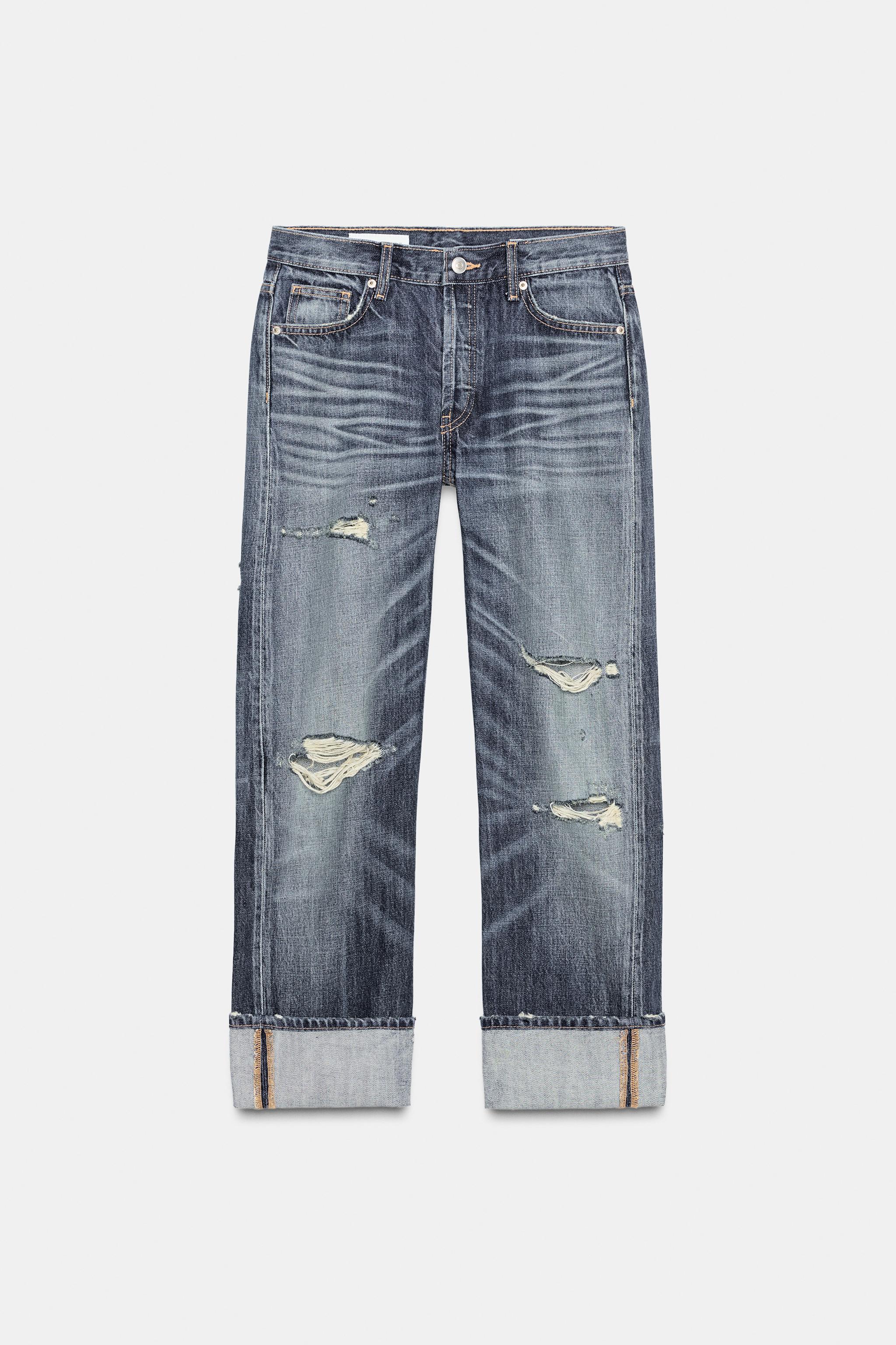 TRF MID-RISE RIPPED STRAIGHT JEANS